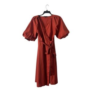 Banana Republic Rust Midi Dress with Puff Sleeves, Size S